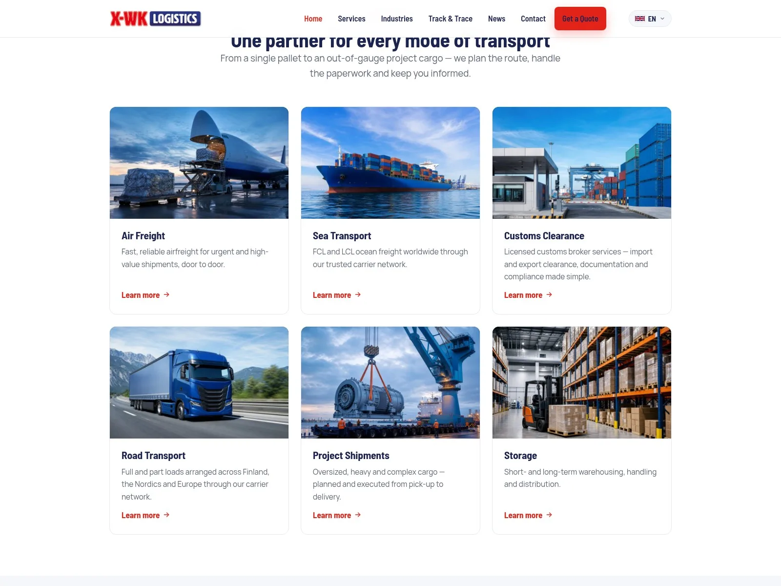 X-WK Logistics: näkymä sivustolta